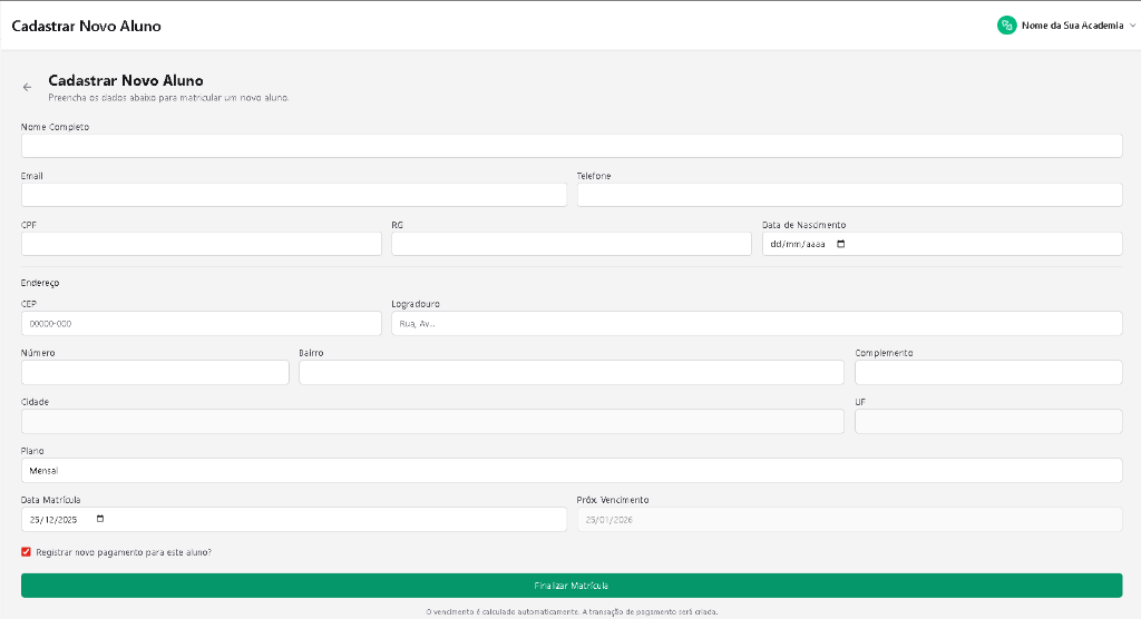 Tela de Cadastro de Aluno com Endereço
