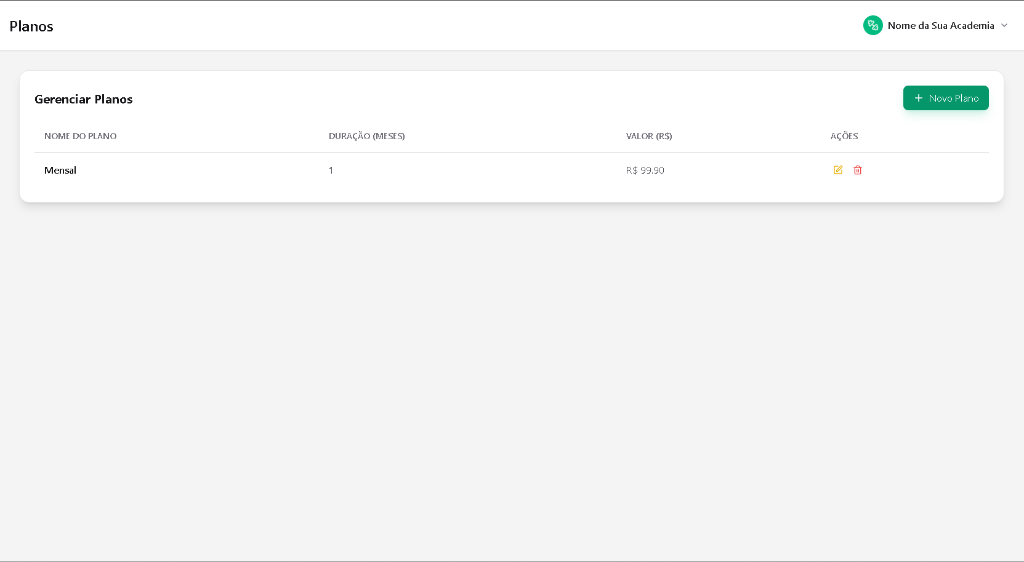 Lista de Planos Cadastrados